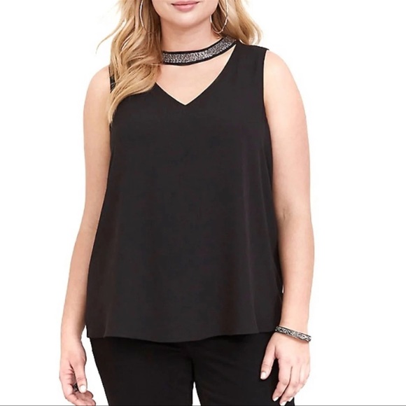 Torrid Black Embellished Choker Neck Tank Sz 00 - Picture 1 of 13